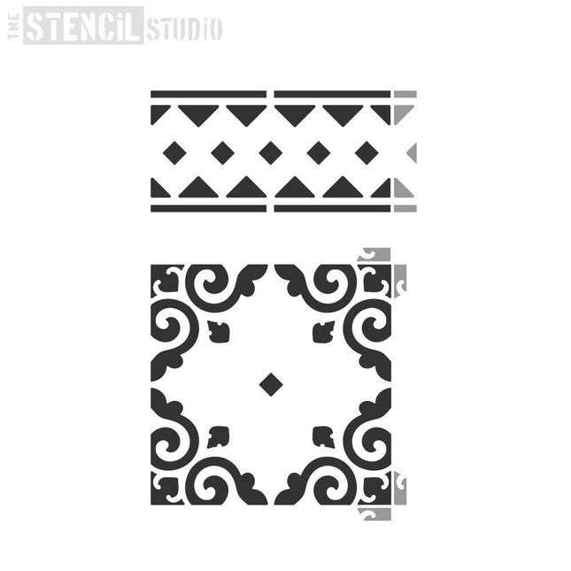 Tetbury Tile & Border Schablone - The Stencil Studio