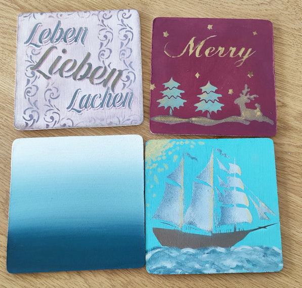 Mini Beispiele von verschiedenen Techniken mit Kreidefarbe, Farbverlauf  und Schablonieren.