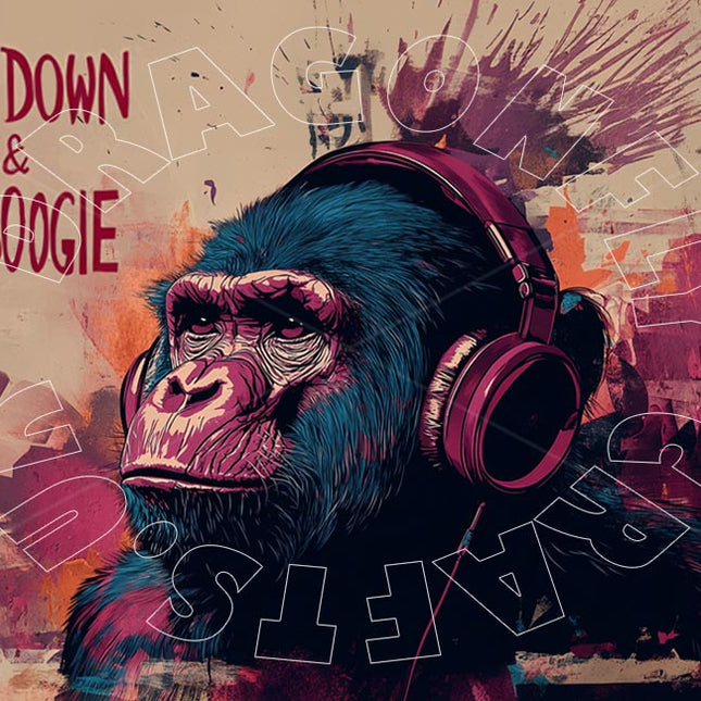 Decoupage Papier Affe mit Kopfhörer