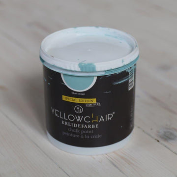 Farbbeispiel für Yellowchair Kreidefarbe Blue Ocean eine genutzte Dose 1 Liter