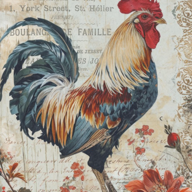 Vintag Hahn mit Blumen und Schrift