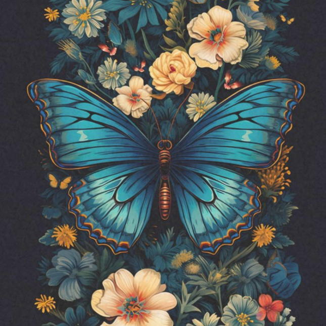 Blauer Schmetterling auf Blumen