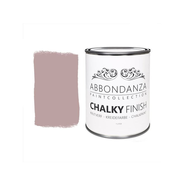 Eine Dose Abbondanza Kreidefarbe und ein Farbmuster für Abbondanza Farbe Mauve Nr. 650