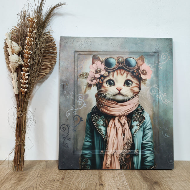 Decoupagepapier Katze auf einer Tür