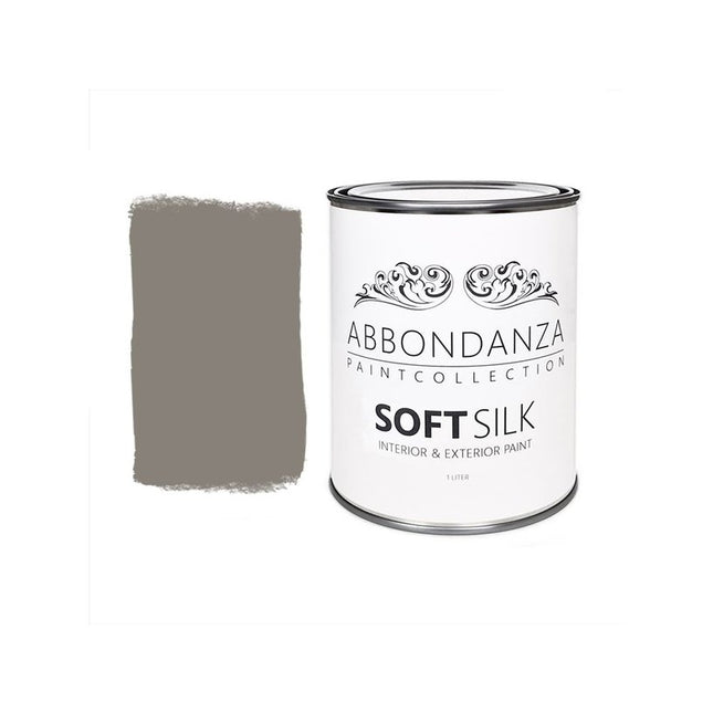 Eine Dose Abbondanza Soft Silk und ein Farbmuster für Abbondanza Farbe Zinc Nr. 051