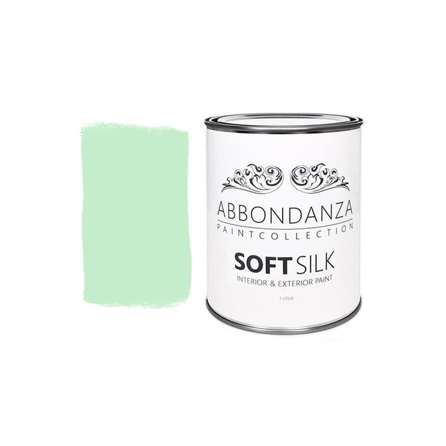 Eine Dose Abbondanza Soft Silk und ein Farbmuster für Abbondanza Farbe Miami Green Nr. 325