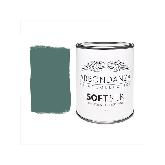 Eine Dose Abbondanza Soft Silk und ein Farbmuster für Abbondanza Farbe Eucalyptus Nr. 410