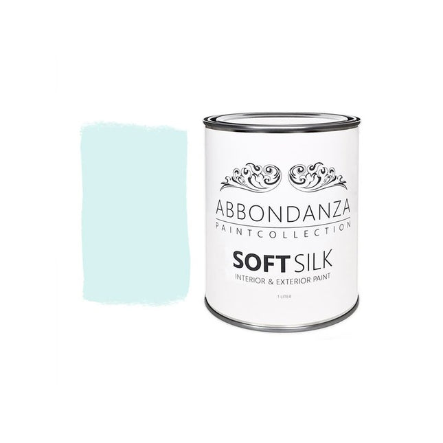 Eine Dose Abbondanza Soft Silk und ein Farbmuster für Abbondanza Farbe Hazy Blue Nr. 450