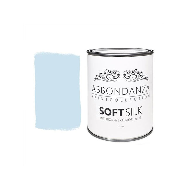 Eine Dose Abbondanza Soft Silk und ein Farbmuster für Abbondanza Farbe Powder Blue Nr. 500