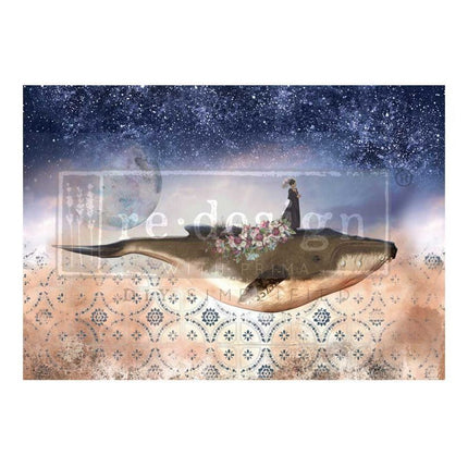 Redesign Prima Dekor Reispapier - Whale in Cosmos - A1