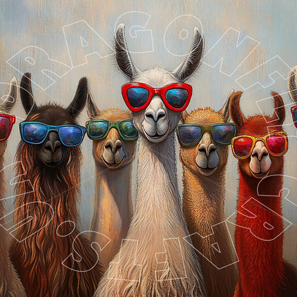 Lama Drama Decoupage Papier mit 7 Lamas mit Sonnenbrille