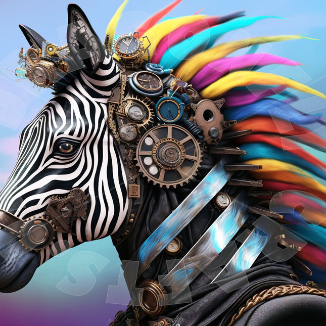 Steampunk Zebra mit bunter Mähne Decoupage Papier