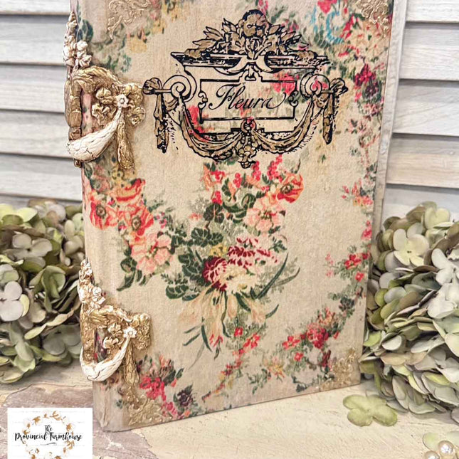 Jardin Fleurie Decoupage Papier auf einem Buchdeckel
