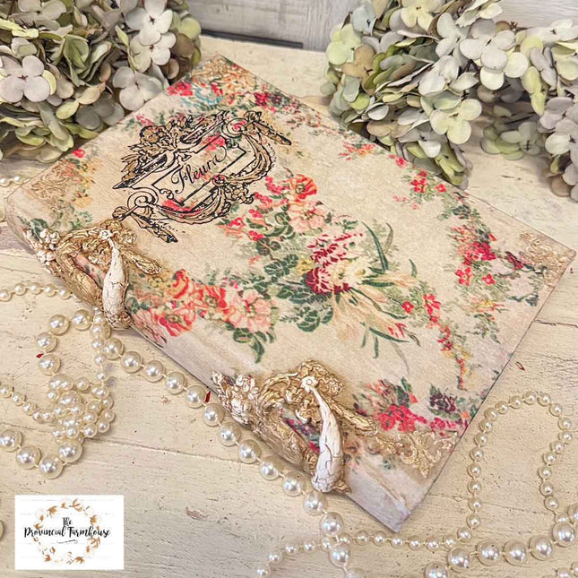 Jardin Fleurie Decoupage Papier auf einem Buchdeckel