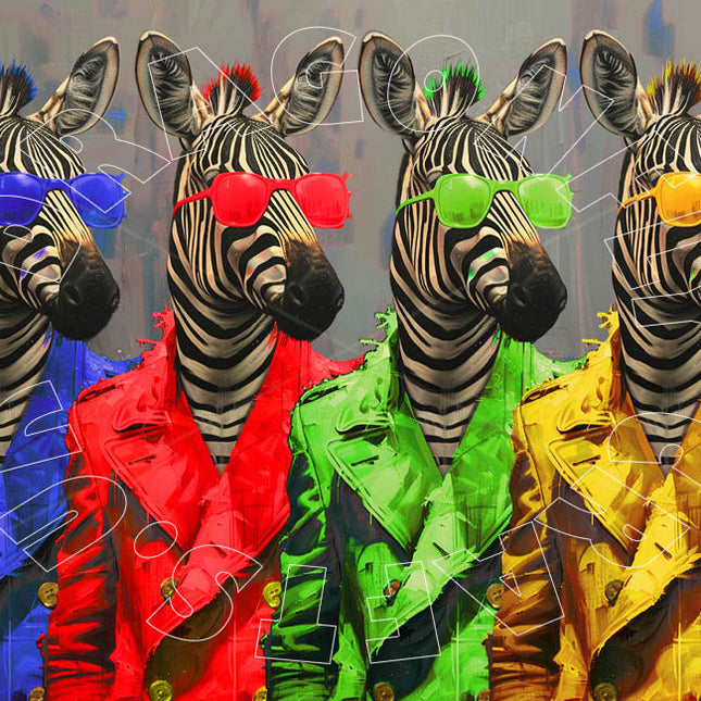 4 Zebras mit Anzug und Sonnenbrille auf Decoupage Papier