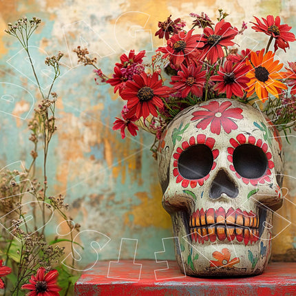 Totenkopf mit Blumen und Verzierungen Decoupage Papier