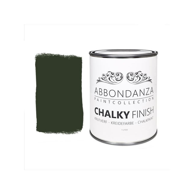 Eine Dose Abbondanza Kreidefarbe und ein Farbmuster für Abbondanza Farbe Forest Nr. 255