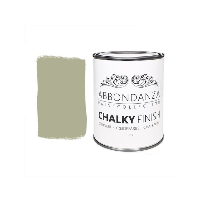Eine Dose Abbondanza Kreidefarbe und ein Farbmuster für Abbondanza Farbe French Grey Nr. 429