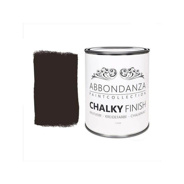 Eine Dose Abbondanza Kreidefarbe und ein Farbbeispiel für Abbondanza Farbe Dark Chocolate Nr. 660