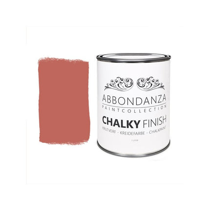 Eine Dose Abbondanza Kreidefarbe und ein Farbmuster für Abbondanza Farbe Coral Nr. 740