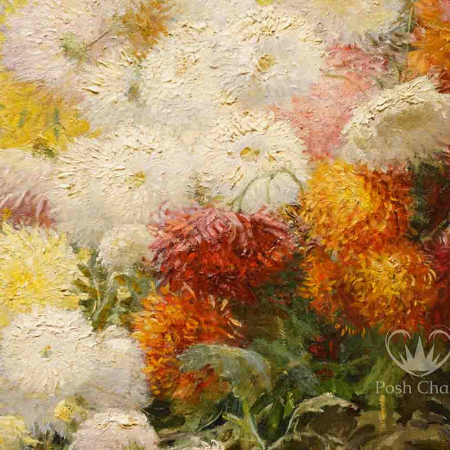 Ein Decoupage Papier mit vielen Dahlien in rot, orange und weiß von Posh Chalk