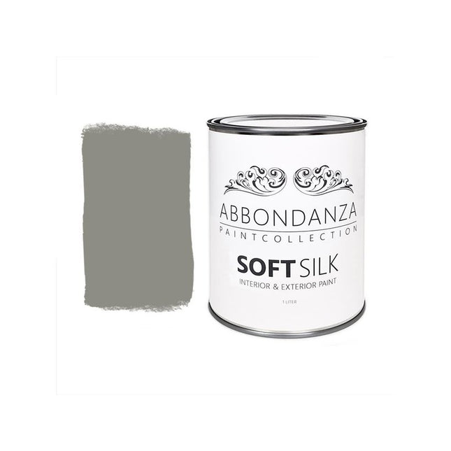 Eine Dose Abbondanza Soft Silk und ein Farbmuster für Abbondanza Farbe Concrete Nr. 040