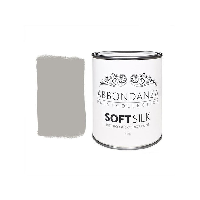 Eine Dose Abbondanza Soft Silk und ein Farbmuster für Abbondanza Farbe Soft Grey Nr. 045