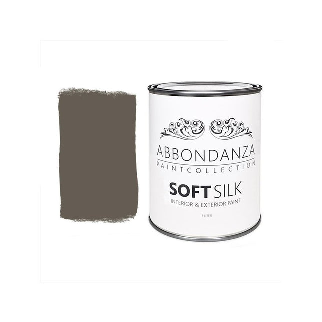 Eine Dose Abbondanza Soft Silk und ein Farbmuster für Abbondanza Farbe Loam Nr. 090