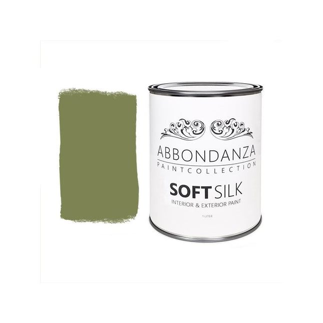 Eine Dose Abbondanza Soft Silk und ein Farbmuster für Abbondanza Farbe Olive Nr. 205