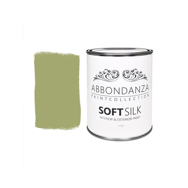 Eine Dose Abbondanza Soft Silk und ein Farbmuster für Abbondanza Farbe Pistache Nr. 215