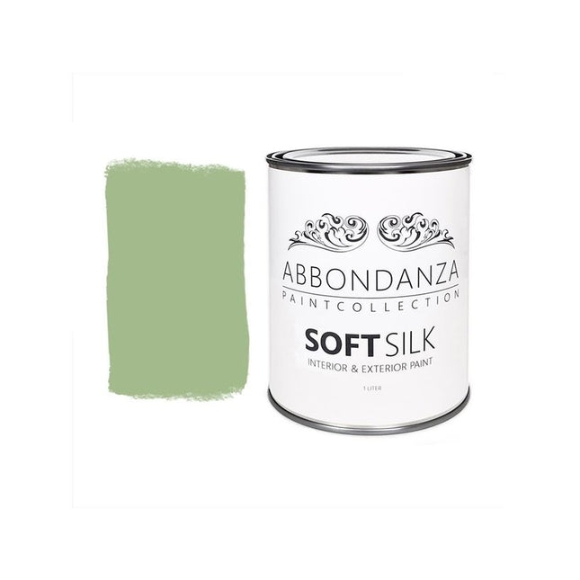 Eine Dose Abbondanza Soft Silk und ein Farbmuster für Abbondanza Farbe Pale Sage Nr. 275