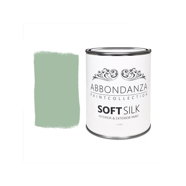 Eine Dose Abbondanza Soft Silk und ein Farbmuster für Abbondanza Farbe Swedish Green Nr. 295