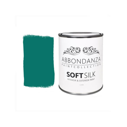 Eine Dose Abbondanza Soft Silk und ein Farbmuster für Abbondanza Farbe Petrol Nr. 360