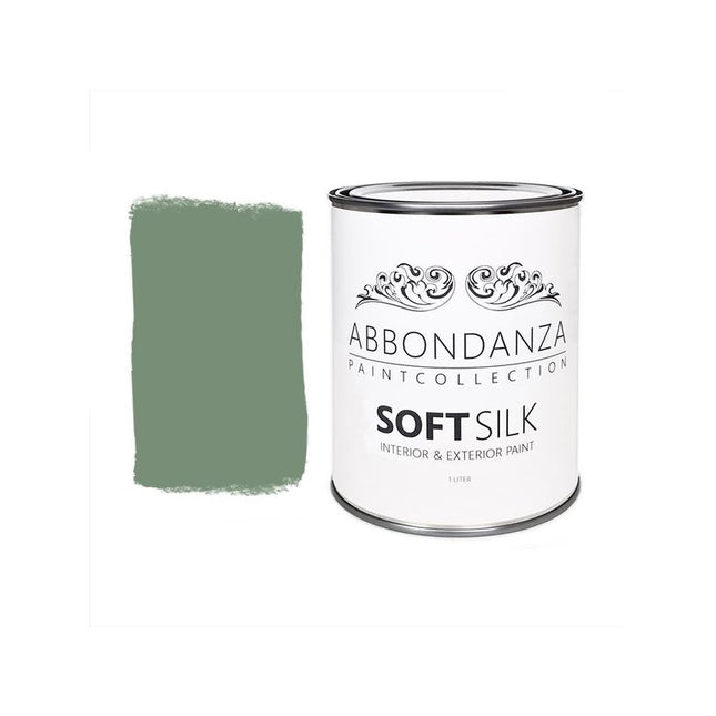 Eine Dose Abbondanza Soft Silk und ein Farbmuster für Abbondanza Farbe Vintage Green Nr. 428