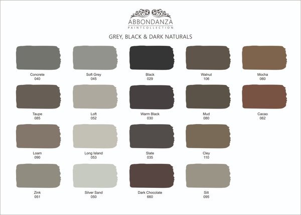 Abbondanza Farbkarte Grey, Black & Dark Naturals
